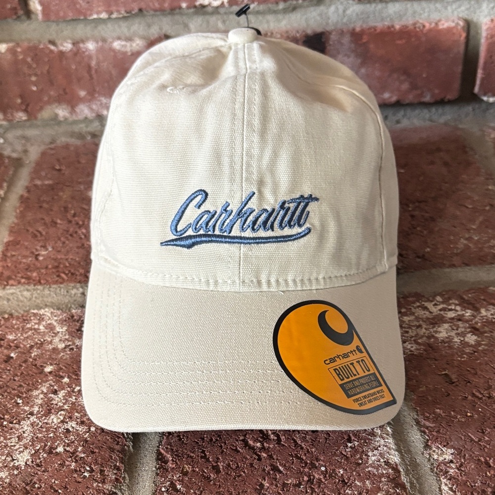 Women’s Carhartt Cream Baseball Cap Blue Embroidered Logo Perfect Summer Hat